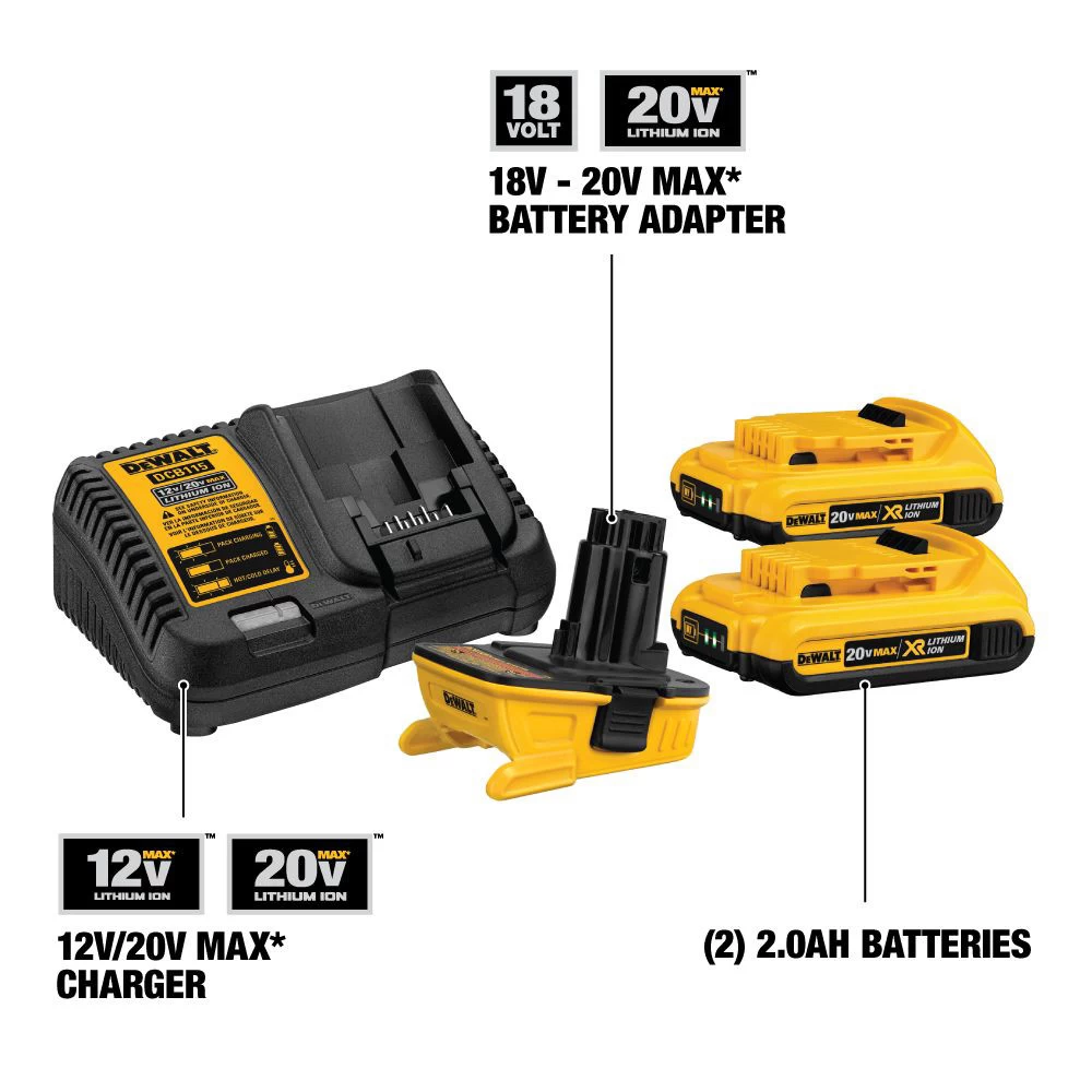 Dewalt 20V MAX Lithium-Ion Battery/Charger/Adapter Kit For 18V Cordless Tools With 2 Batteries (2 Ah) - DCA2203C 5 Dewalt 20V MAX Lithium-Ion Battery/Charger/Adapter Kit For 18V Cordless Tools With 2 Batteries (2 Ah) - DCA2203C - Image 3