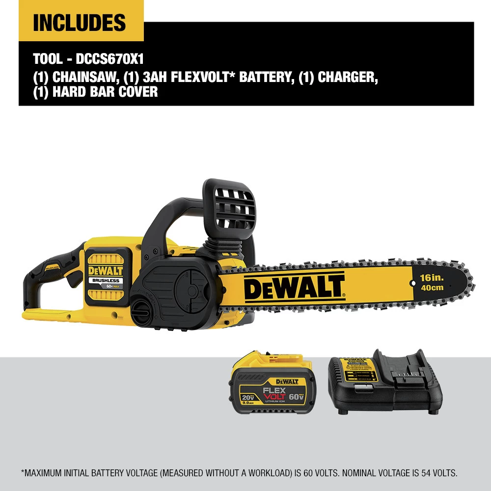 Dewalt 60V MAX FLEXVOLT Brushless Lithium-Ion 16 In. Cordless Chainsaw Kit (3 Ah) - DCCS670X1 4 Dewalt 60V MAX FLEXVOLT Brushless Lithium-Ion 16 In. Cordless Chainsaw Kit (3 Ah) - DCCS670X1 - Image 2