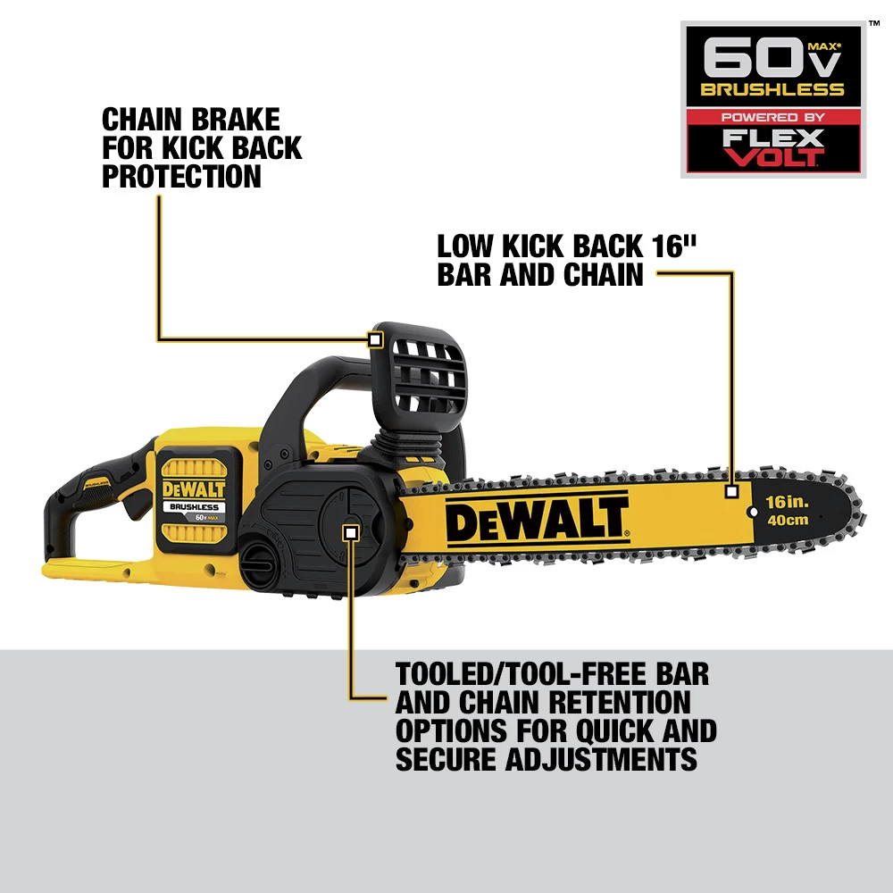 Dewalt 60V MAX FLEXVOLT Brushless Lithium-Ion 16 In. Cordless Chainsaw Kit (3 Ah) - DCCS670X1 7 Dewalt 60V MAX FLEXVOLT Brushless Lithium-Ion 16 In. Cordless Chainsaw Kit (3 Ah) - DCCS670X1 - Image 5
