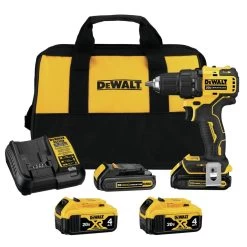 Dewalt 20V MAX XR ATOMIC Brushless Lithium-Ion 1/2 In. Cordless Compact Drill Driver Kit With 3 Batteries Bundle (1.5 Ah/4 Ah) - DCD708C2-DCB204-BNDL