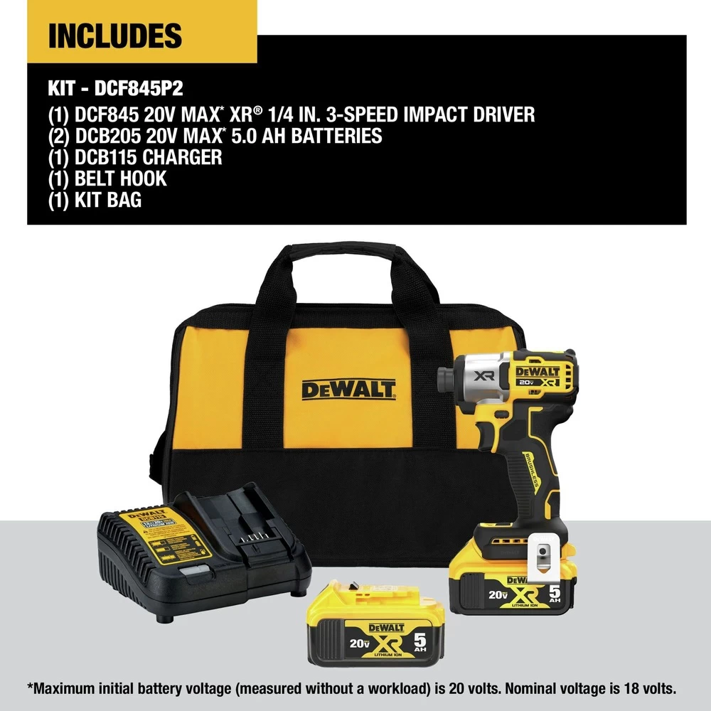 Dewalt DCF845P2 20V MAX XR Brushless Lithium-Ion Cordless 3-Speed 1/4 In. Impact Driver Kit (5 Ah) 4 Dewalt DCF845P2 20V MAX XR Brushless Lithium-Ion Cordless 3-Speed 1/4 In. Impact Driver Kit (5 Ah) - Image 2