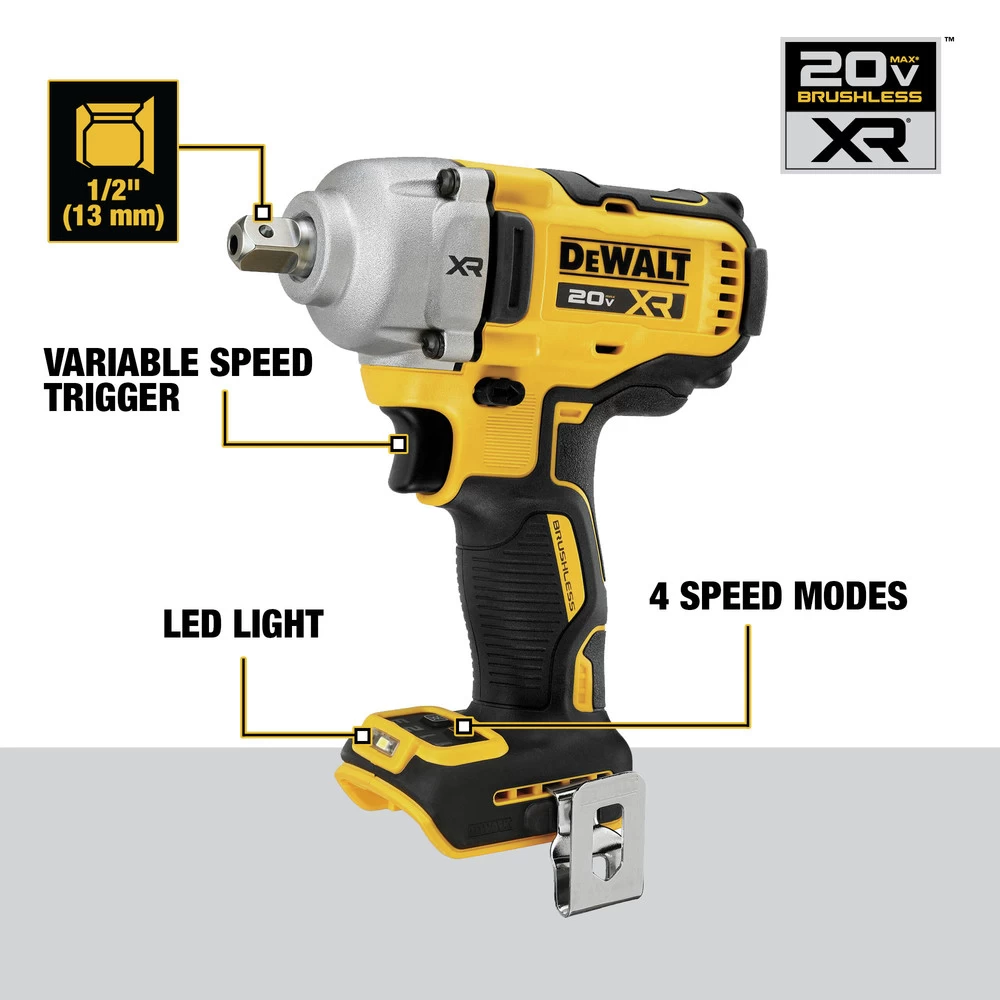 Dewalt 20V MAX XR Brushless Lithium-Ion 1/2 In. Cordless Mid-Range Impact Wrench With Detent Pin Anvil (Tool Only) - DCF892B 7 Dewalt 20V MAX XR Brushless Lithium-Ion 1/2 In. Cordless Mid-Range Impact Wrench With Detent Pin Anvil (Tool Only) - DCF892B - Image 5