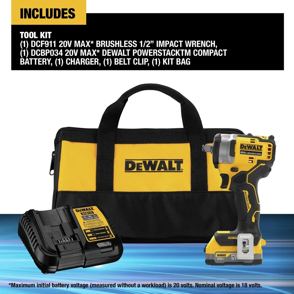 Dewalt 20V MAX Brushless Lithium-Ion 1/2 In. Cordless Impact Wrench Kit (1.7 Ah) - DCF911E1 4 Dewalt 20V MAX Brushless Lithium-Ion 1/2 In. Cordless Impact Wrench Kit (1.7 Ah) - DCF911E1 - Image 2