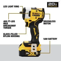 Dewalt 20V MAX Brushless Lithium-Ion 3/8 In. Cordless Impact Wrench With Hog Ring Anvil Kit With 2 Batteries (5 Ah) - DCF913P2 -PowerPro Tools dewndcf913p2 h