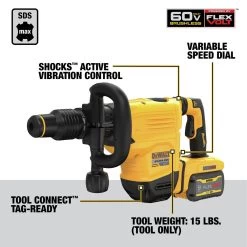 Dewalt 60V MAX Brushless Lithium-Ion 15 Lbs. Cordless SDS Max Chipping Hammer Kit (9 Ah) - DCH832X1 -PowerPro Tools dewndch832x1 s