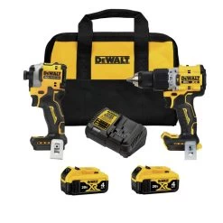 Dewalt 20V MAX XR Brushless Lithium-Ion 1/2 In. Cordless Hammer Driver Drill And 1/4 In. Atomic Impact Driver Combo Kit With (2) 4 Ah Batteries - DCK2050M2