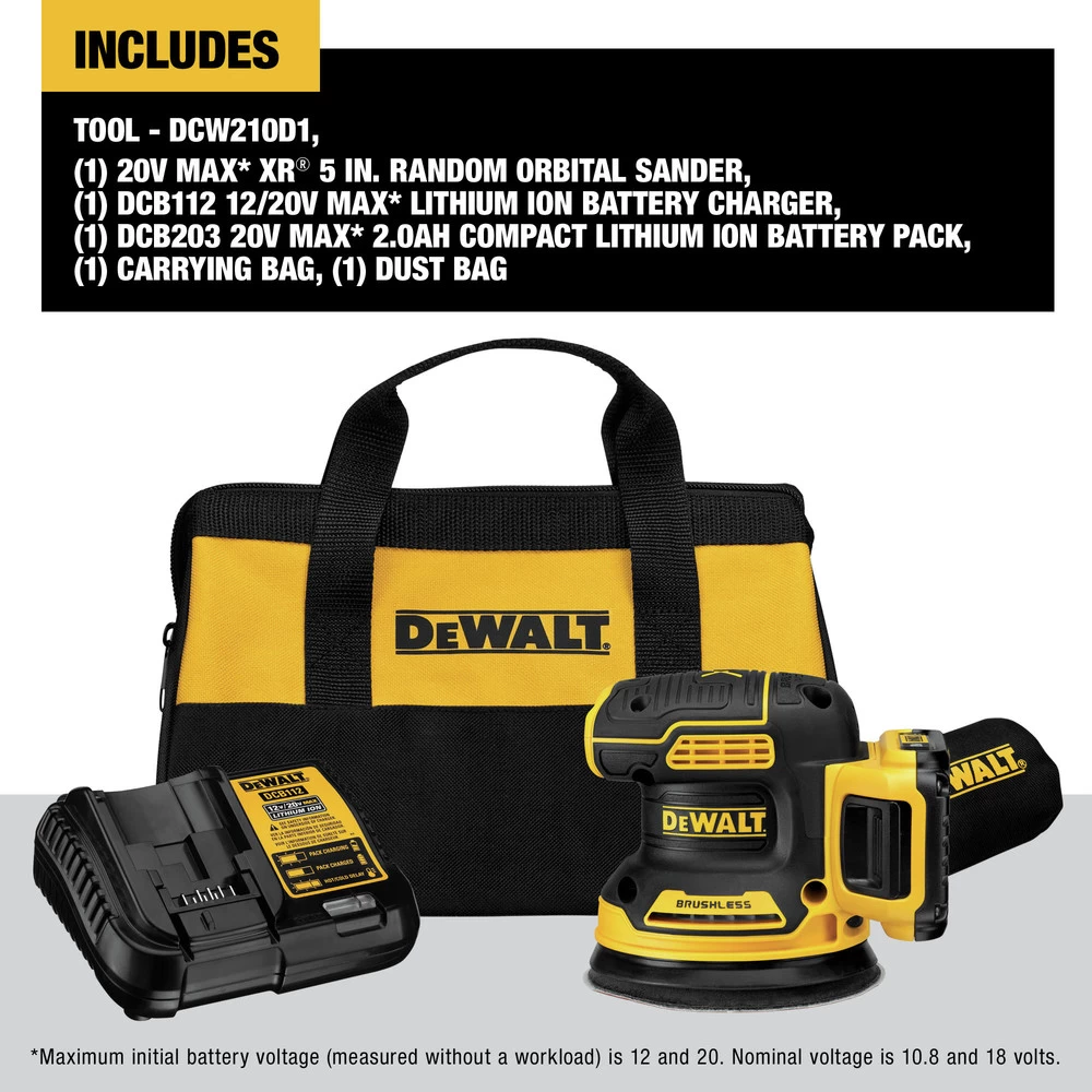 Dewalt 20V MAX XR Brushless Lithium-Ion Variable Speed 5 In. Cordless Random Orbital Sander Kit (2 Ah) - DCW210D1 4 Dewalt 20V MAX XR Brushless Lithium-Ion Variable Speed 5 In. Cordless Random Orbital Sander Kit (2 Ah) - DCW210D1 - Image 2