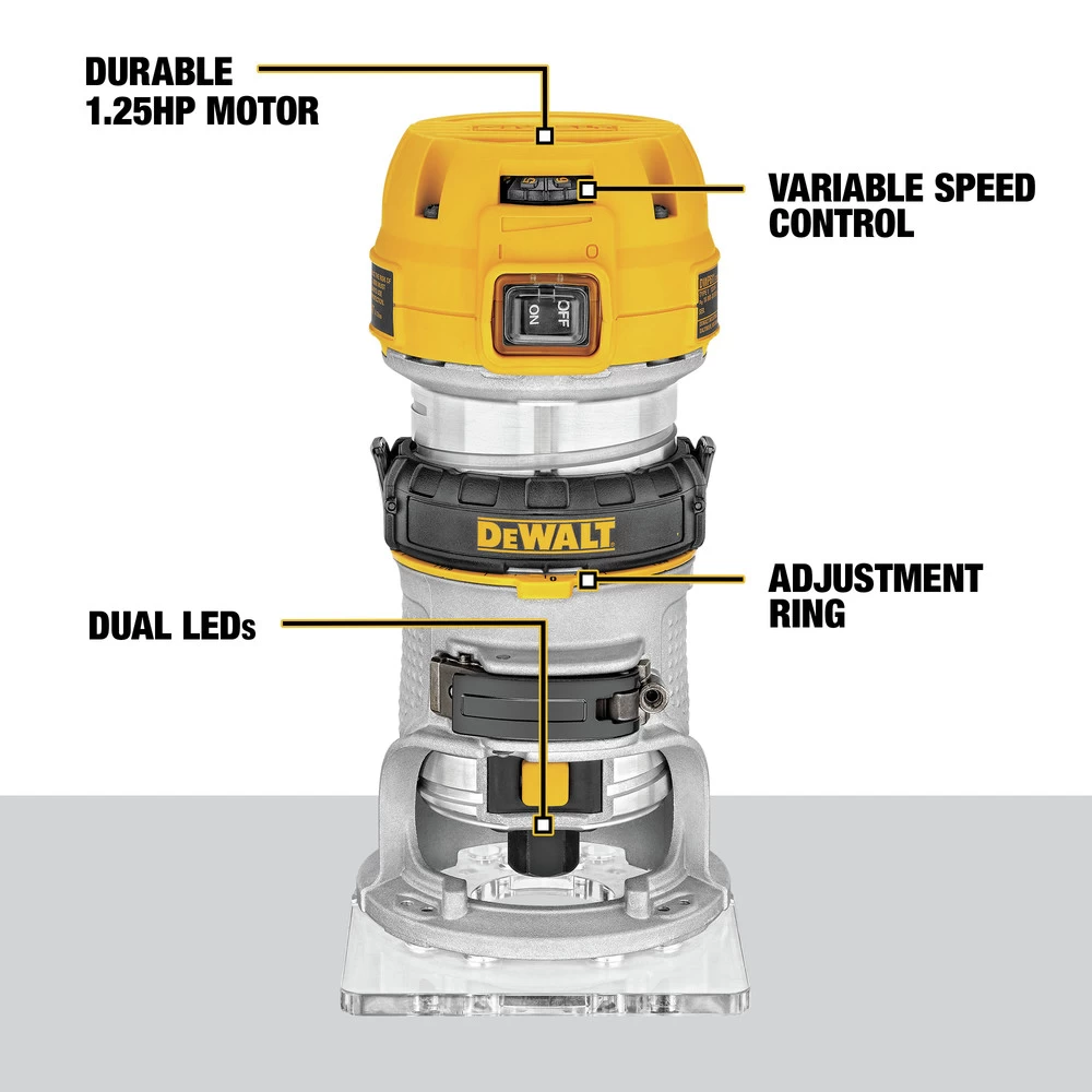 Dewalt 110V 7 Amp 1-1/4 HP Variable Speed Max Torque Corded Compact Router - DWP611 8 Dewalt 110V 7 Amp 1-1/4 HP Variable Speed Max Torque Corded Compact Router - DWP611 - Image 6